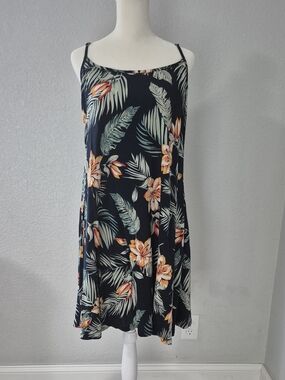 Floral Spaghetti Strap Midi Dress - Black with Orange Floral